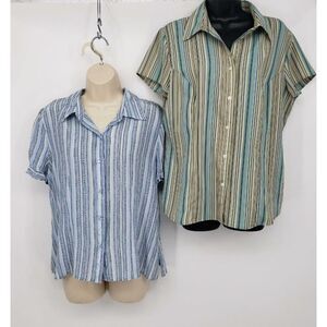 Blouses Size Lg Button Front Short Sleeves Stripes